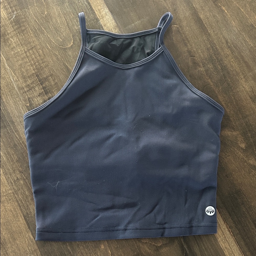 Senita Athletics Ribbed Thin Strap Navy Crop Tank